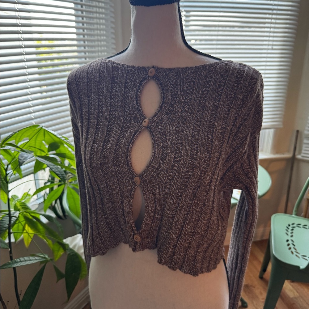 Elegant Brown Buttoned Crop Women's Sweater